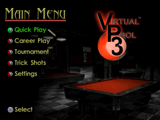 Virtual Pool 3 title screen for Playstation